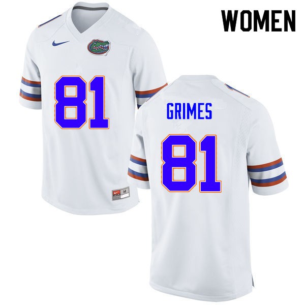 Women #81 Trevon Grimes Florida Gators College Football Jersey White